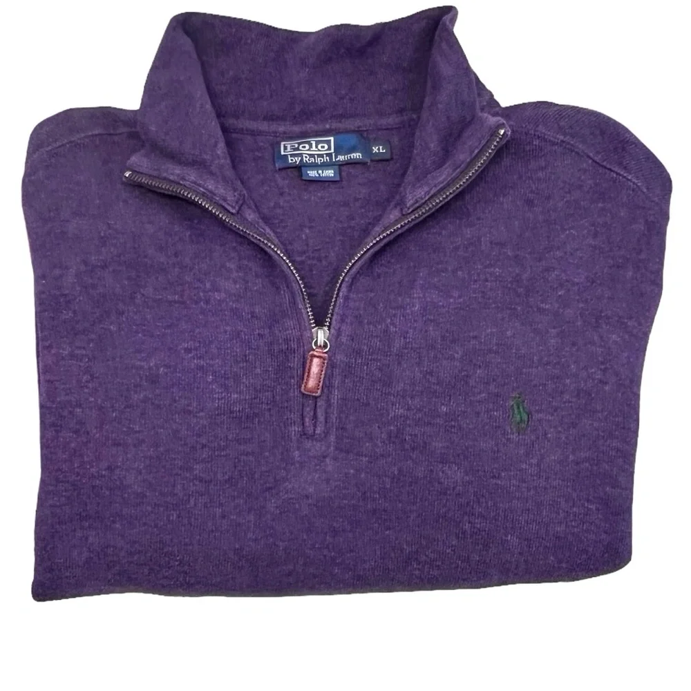 POLO BY RALPH LAUREN PURPLE COTTON QUARTER ZIP SWEATER